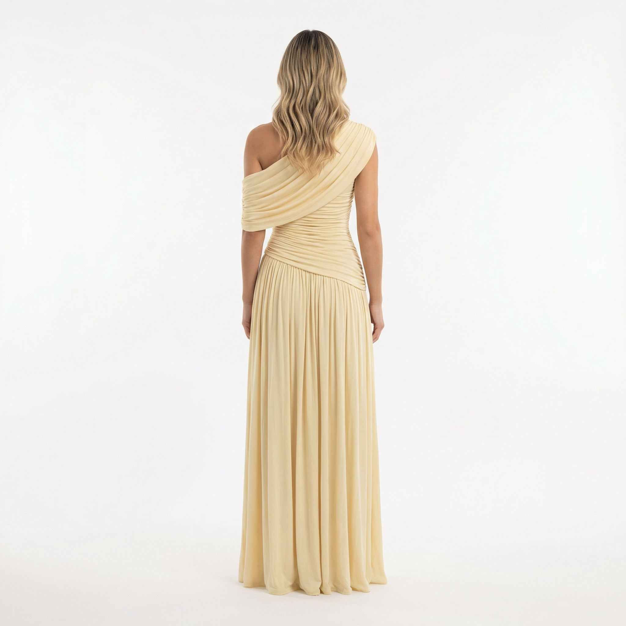 Women's One Shoulder Maxi Dress | Pleated Formal Evening Gown | Asymmetric Party Dress for Weddings and Special Occasions