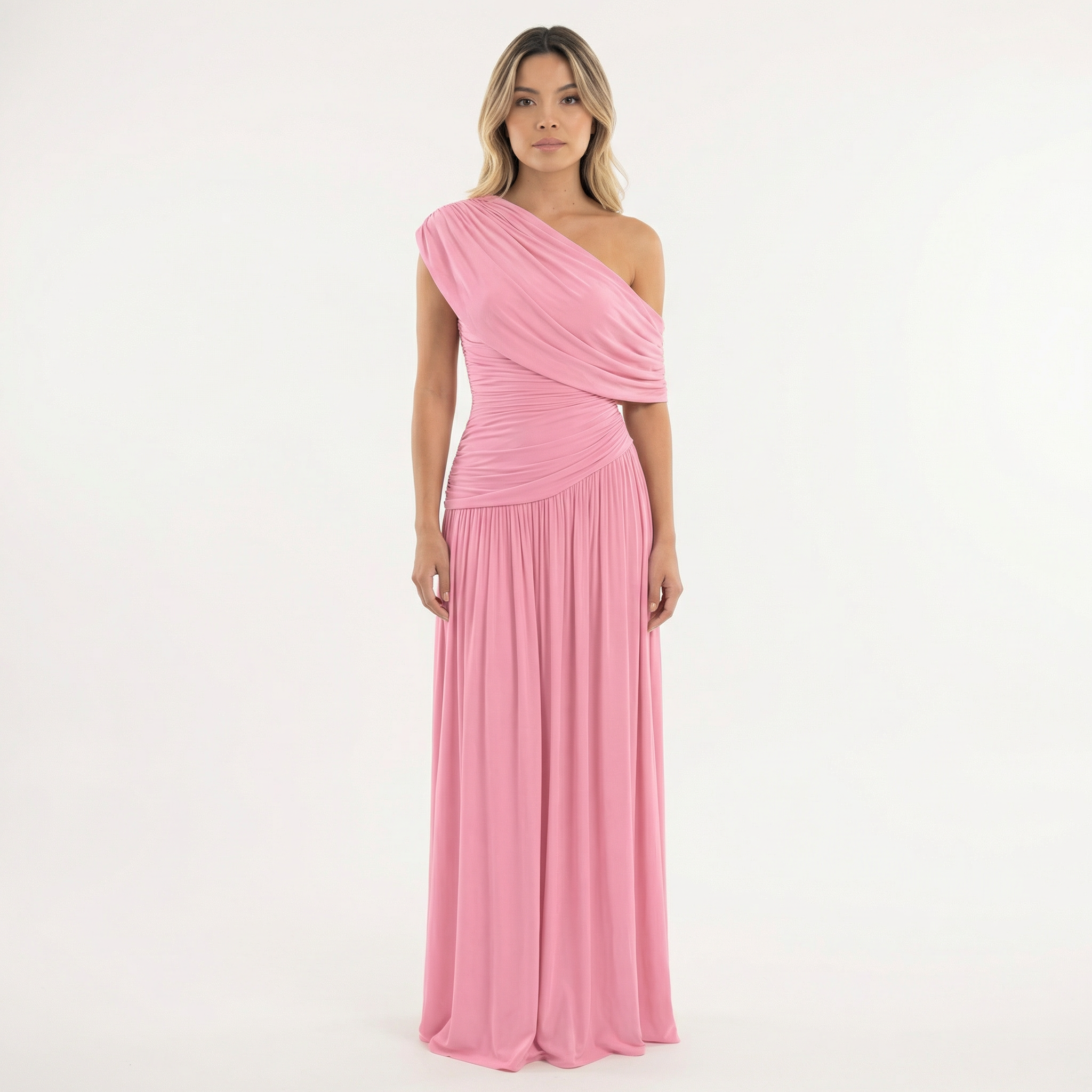 Women's One Shoulder Maxi Dress | Pleated Formal Evening Gown | Asymmetric Party Dress for Weddings and Special Occasions