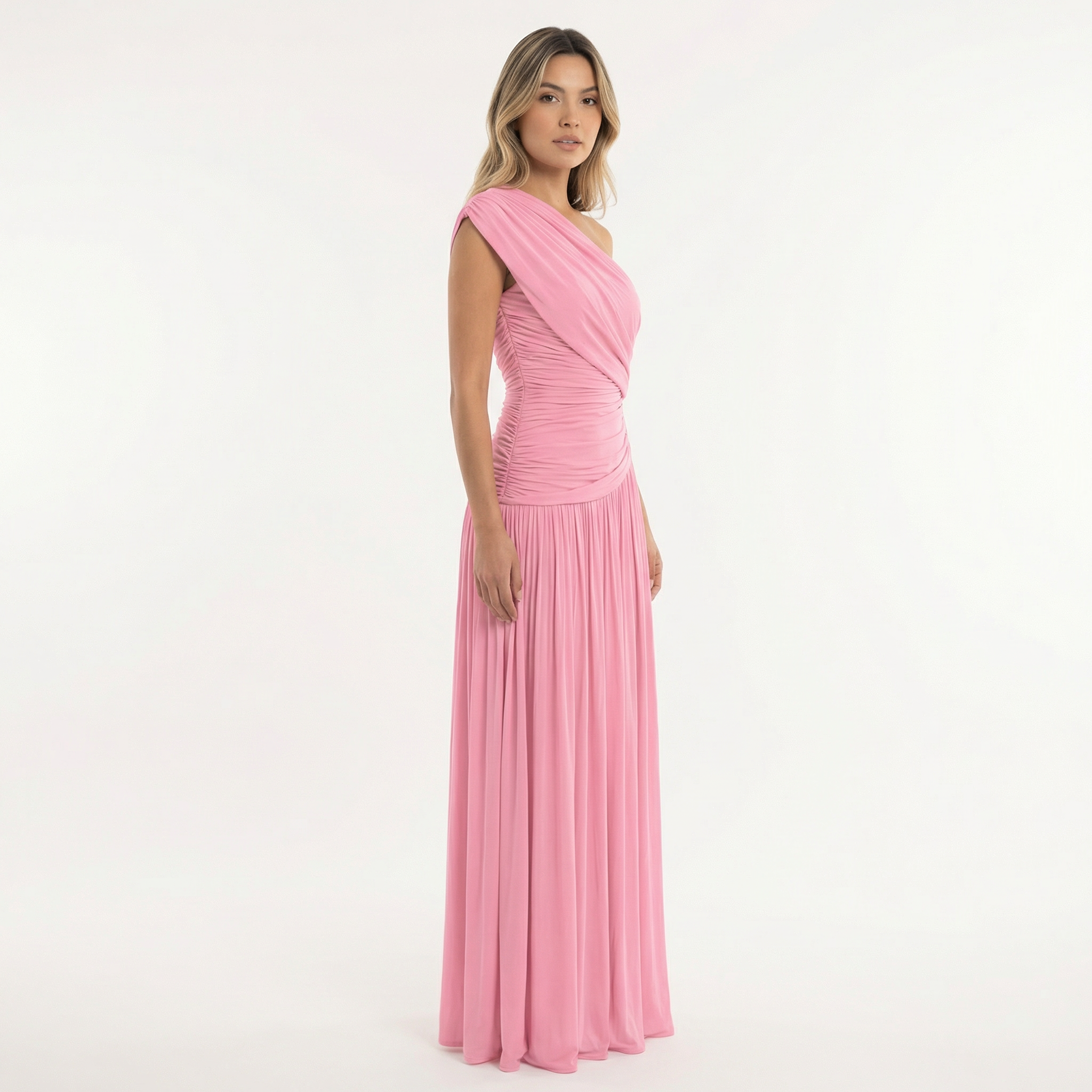Women's One Shoulder Maxi Dress | Pleated Formal Evening Gown | Asymmetric Party Dress for Weddings and Special Occasions