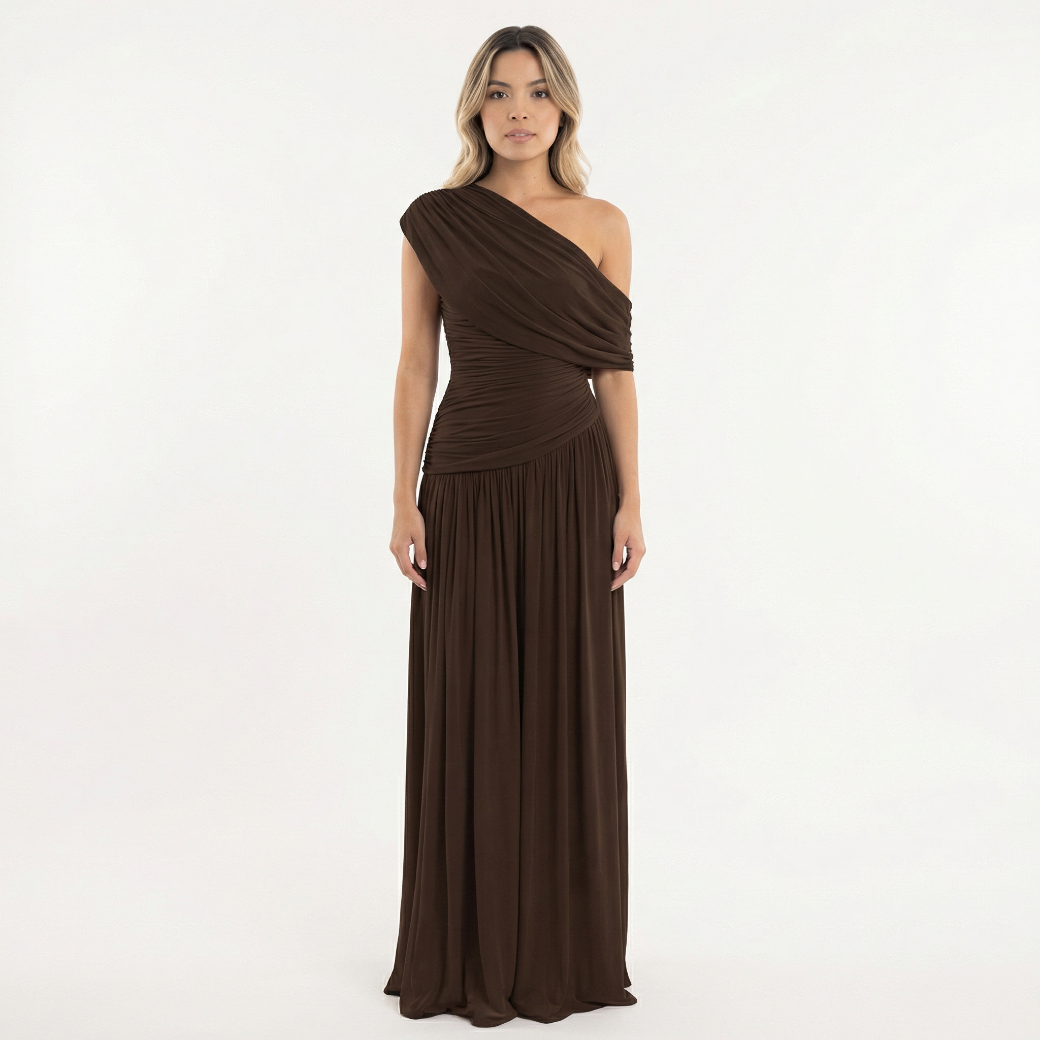 Women's One Shoulder Maxi Dress | Pleated Formal Evening Gown | Asymmetric Party Dress for Weddings and Special Occasions