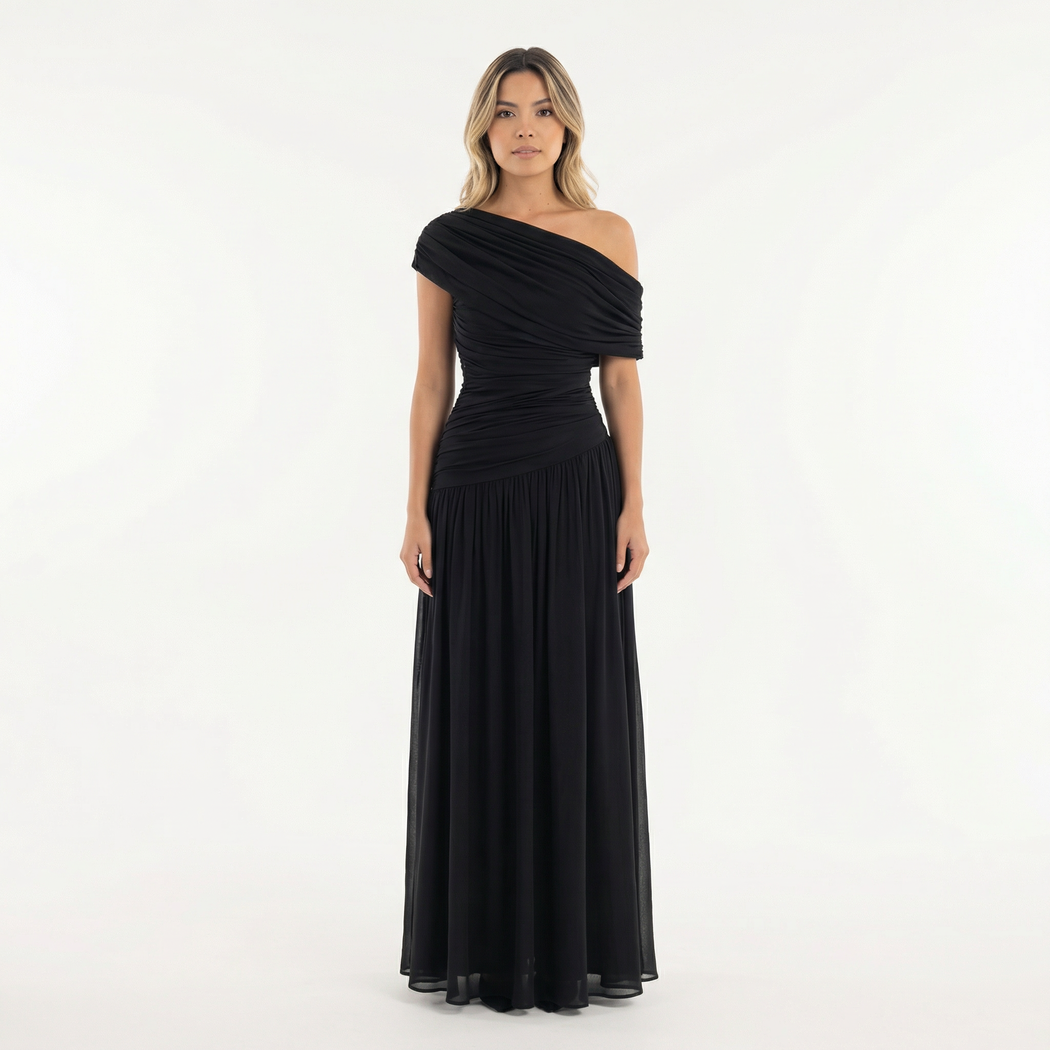 Women's One Shoulder Maxi Dress | Pleated Formal Evening Gown | Asymmetric Party Dress for Weddings and Special Occasions