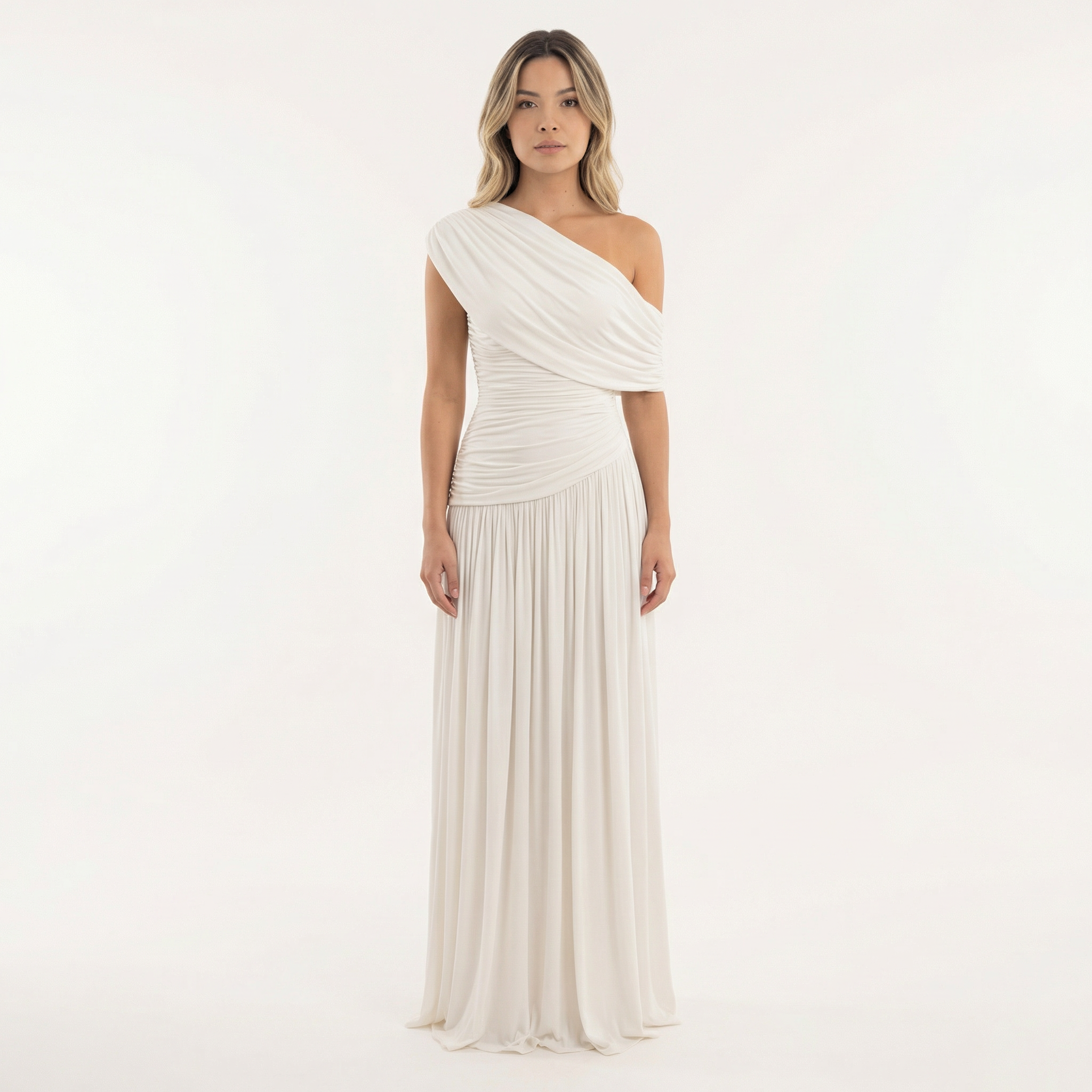 Women's One Shoulder Maxi Dress | Pleated Formal Evening Gown | Asymmetric Party Dress for Weddings and Special Occasions