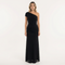 Women's Asymmetric Neck Midi Party Dress with Pleated Tulle Splice Skirt and Open Back Tube Top - Structured Occasion Wear