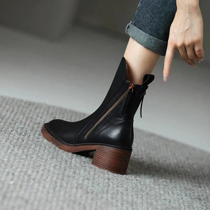 Women's Leather Ankle Boots | Genuine Leather Comfortable Everyday Boots with Padded Insole and Breathable Soft Lining