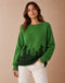 Jersey de punto con estampado forestal para mujer - Jersey de cuello redondo y corte holgado - Prenda de punto informal de manga larga para el día a día