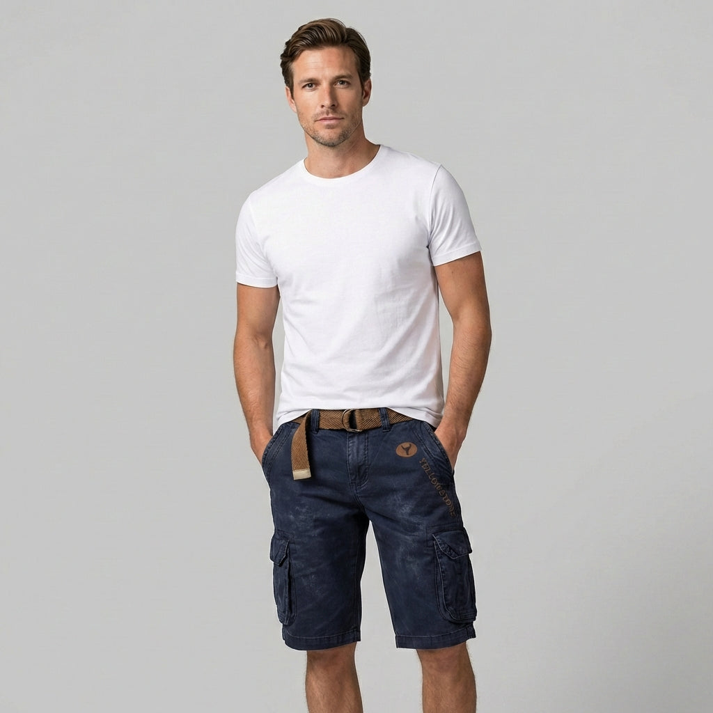 Heren comfortabele cargo korte broek in zandkleur, ideaal voor vrije tijd en outdoor sporten.