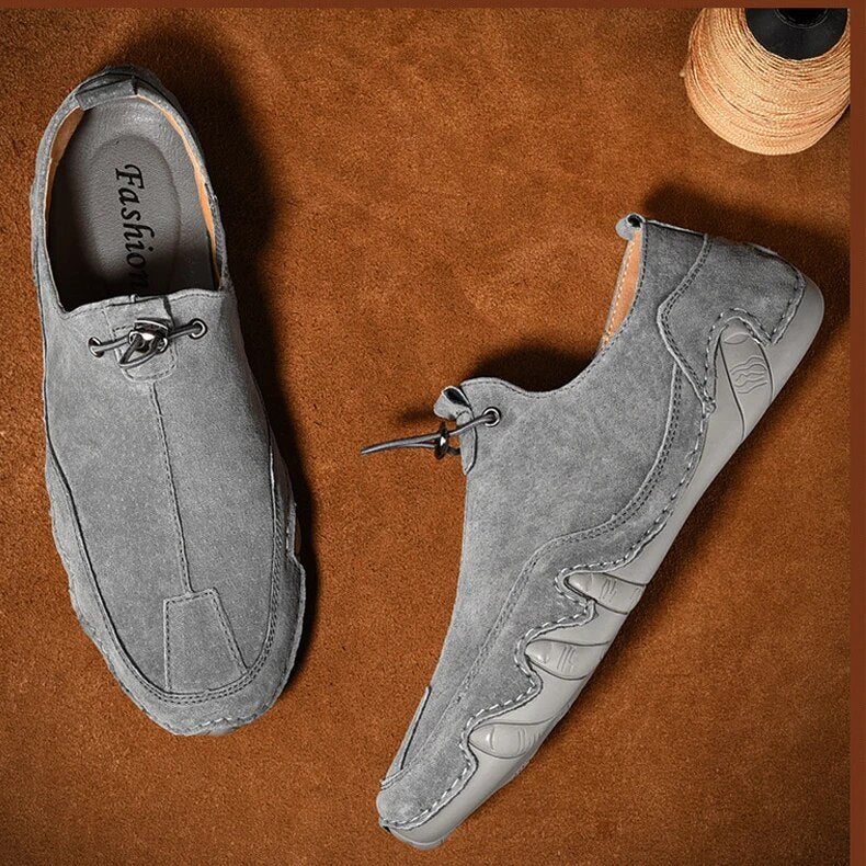 Heren Loafers Slip-on met Trekkoord en Gestructureerde Neus Grijs