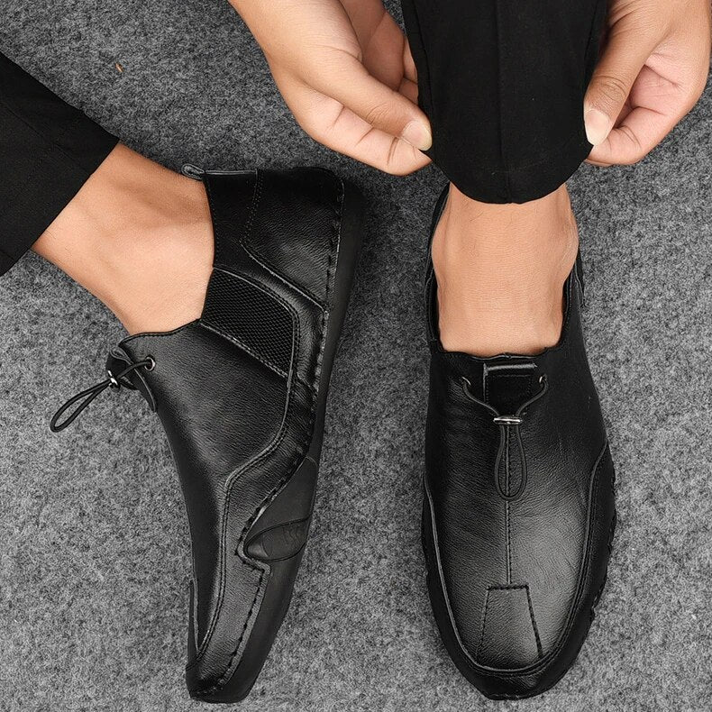 Heren Loafers Slip-on met Trekkoord en Gestructureerde Neus Zwart