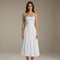 Floral Lace Bridesmaid Dress - Tea-Length A-Line Occasion Dress with Spaghetti Straps and Adjustable Lace-Up Back Detail