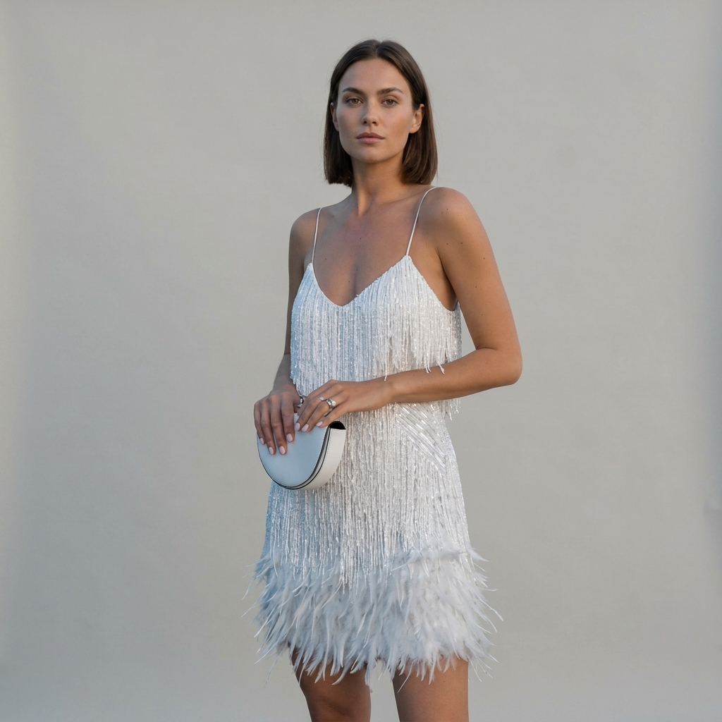 Mini-robe de cocktail pour femme avec ourlet orné de plumes | Robe de soirée courte ajustée pour les réceptions et les événements spéciaux