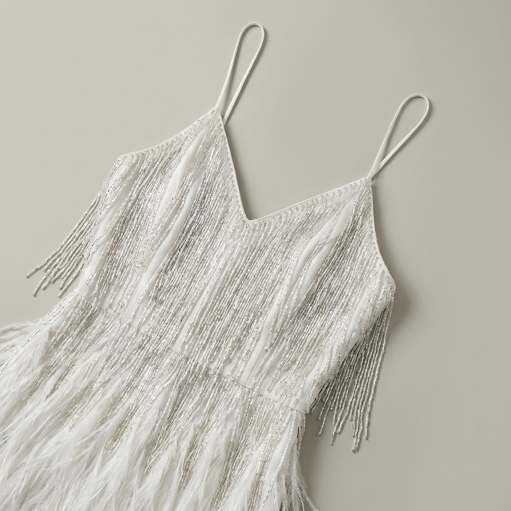 Mini-robe de cocktail pour femme avec ourlet orné de plumes | Robe de soirée courte ajustée pour les réceptions et les événements spéciaux
