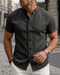 Chemise homme à manches courtes et col mandarin - Chemise d'été légère et décontractée à col bandeau et boutons - Chemise de plage respirante