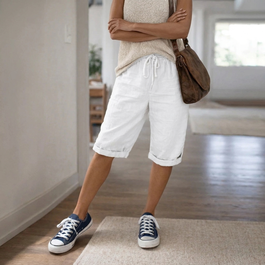 Bermuda da donna al ginocchio | Pantaloncini estivi casual dalla vestibilità comoda, con coulisse regolabile in vita per un comfort quotidiano