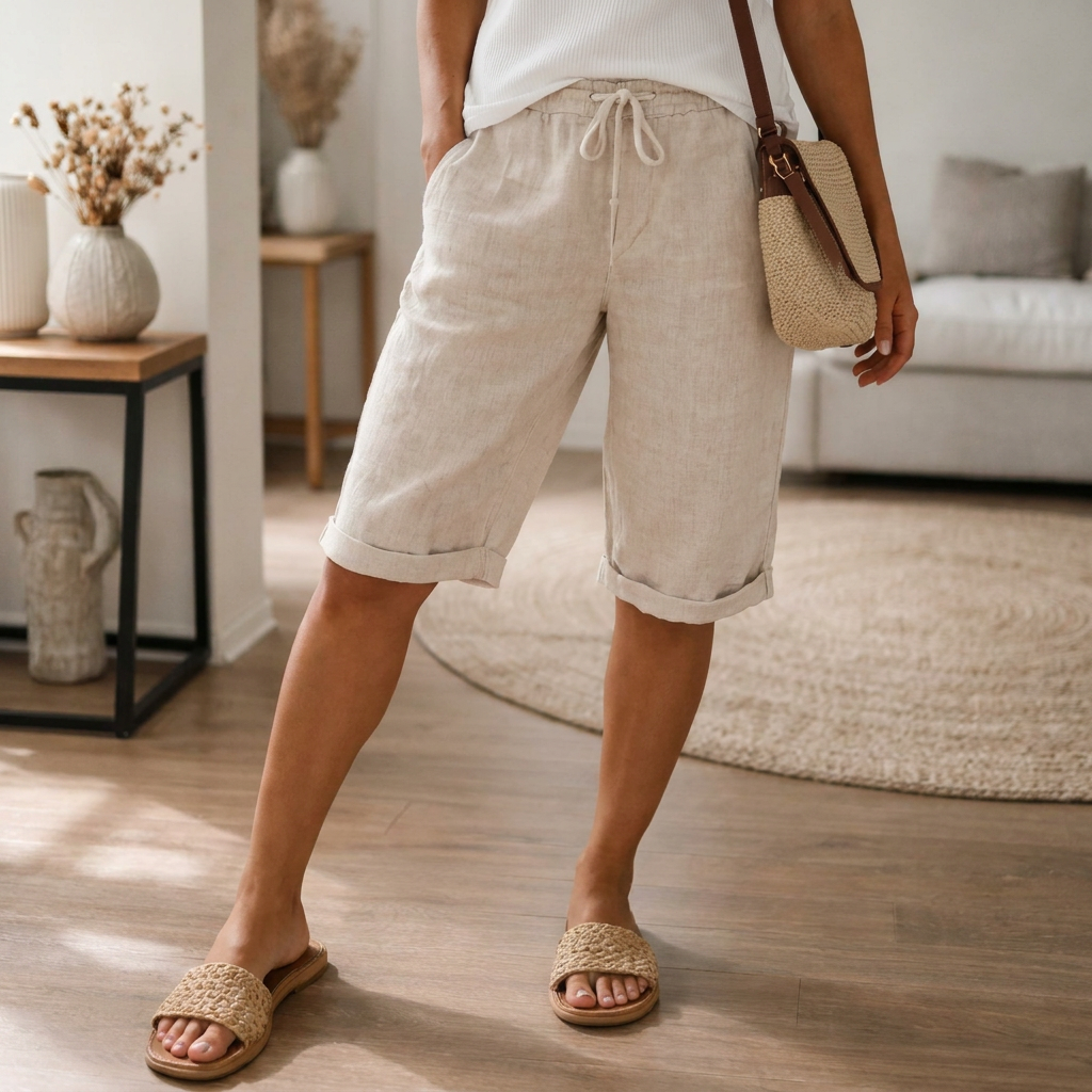 Bermuda da donna al ginocchio | Pantaloncini estivi casual dalla vestibilità comoda, con coulisse regolabile in vita per un comfort quotidiano