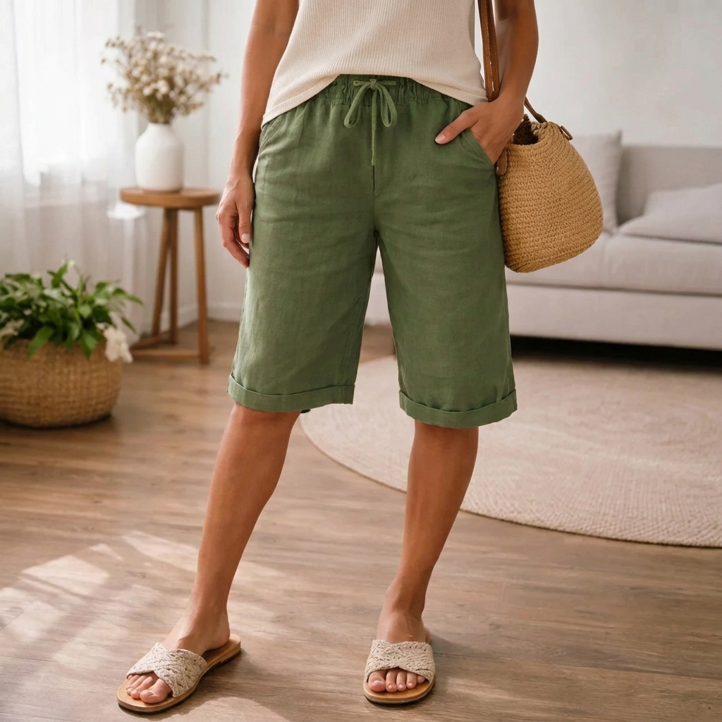 Bermuda da donna al ginocchio | Pantaloncini estivi casual dalla vestibilità comoda, con coulisse regolabile in vita per un comfort quotidiano