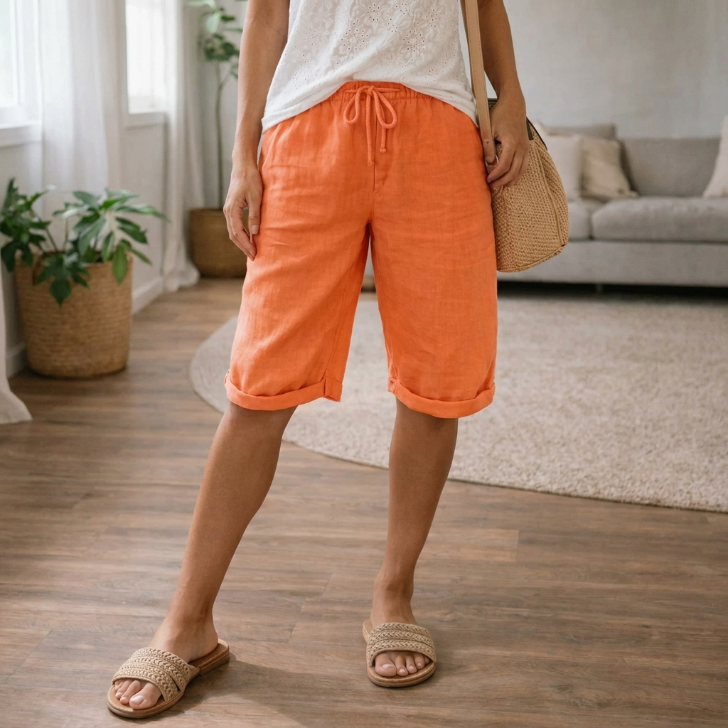 Bermuda da donna al ginocchio | Pantaloncini estivi casual dalla vestibilità comoda, con coulisse regolabile in vita per un comfort quotidiano
