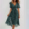 Vestido de verano midi de mujer con cuello en V: vestido informal de manga corta para el día a día, ideal tanto para el trabajo como para eventos sociales; corte versátil y ligero