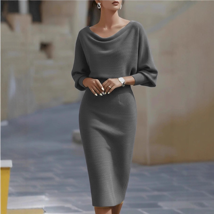 Women's Batwing Sleeve Midi Dress with Cowl Neck | Fitted Sheath Midi Dress for Work, Cocktails, and Formal Events
