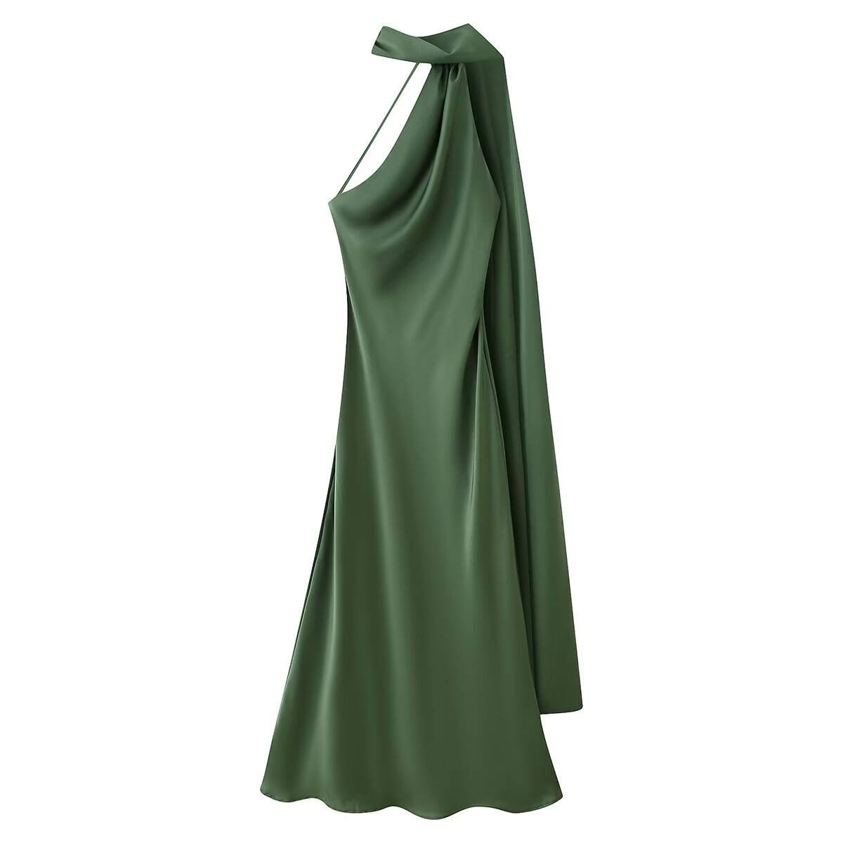 Women's One-Shoulder Satin Maxi Dress | Elegant A-Line Formal Gown for Wedding Guests and Evening Events | Sleeveless Ceremony