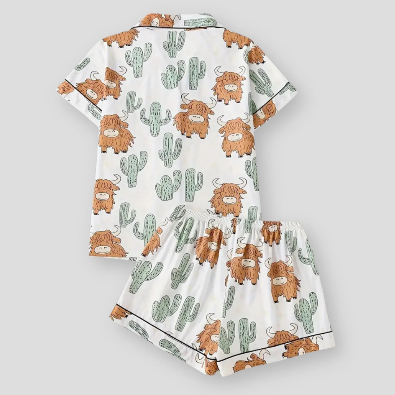 Σετ πιτζάμας για γυναίκες με μοτίβο «Highland Cow Cactus»