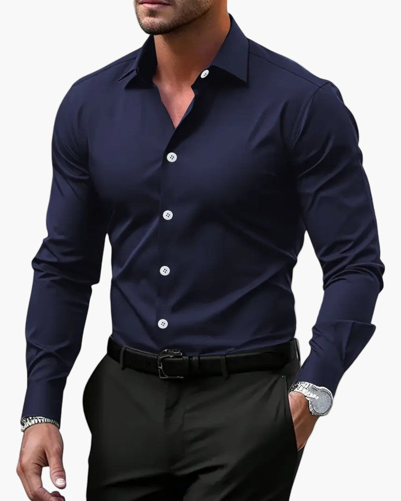 Men's Long Sleeve Office Shirt | Classic Collar Business Casual Button Down for Work and Meetings | Professional Fit