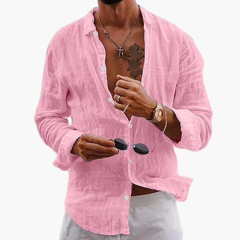 Chemise décontractée à manches longues pour homme, avec col à revers | Chemise légère, respirante et à coupe ample, à boutons, idéale pour le quotidien et les voyages
