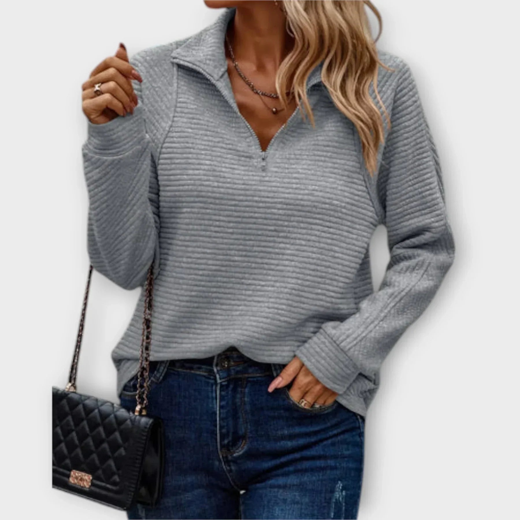 Pull à demi-zip pour femme - Pull à col en V et fermeture éclair - Pull en maille léger et décontracté - Haut polyvalent à superposer pour un confort au quotidien