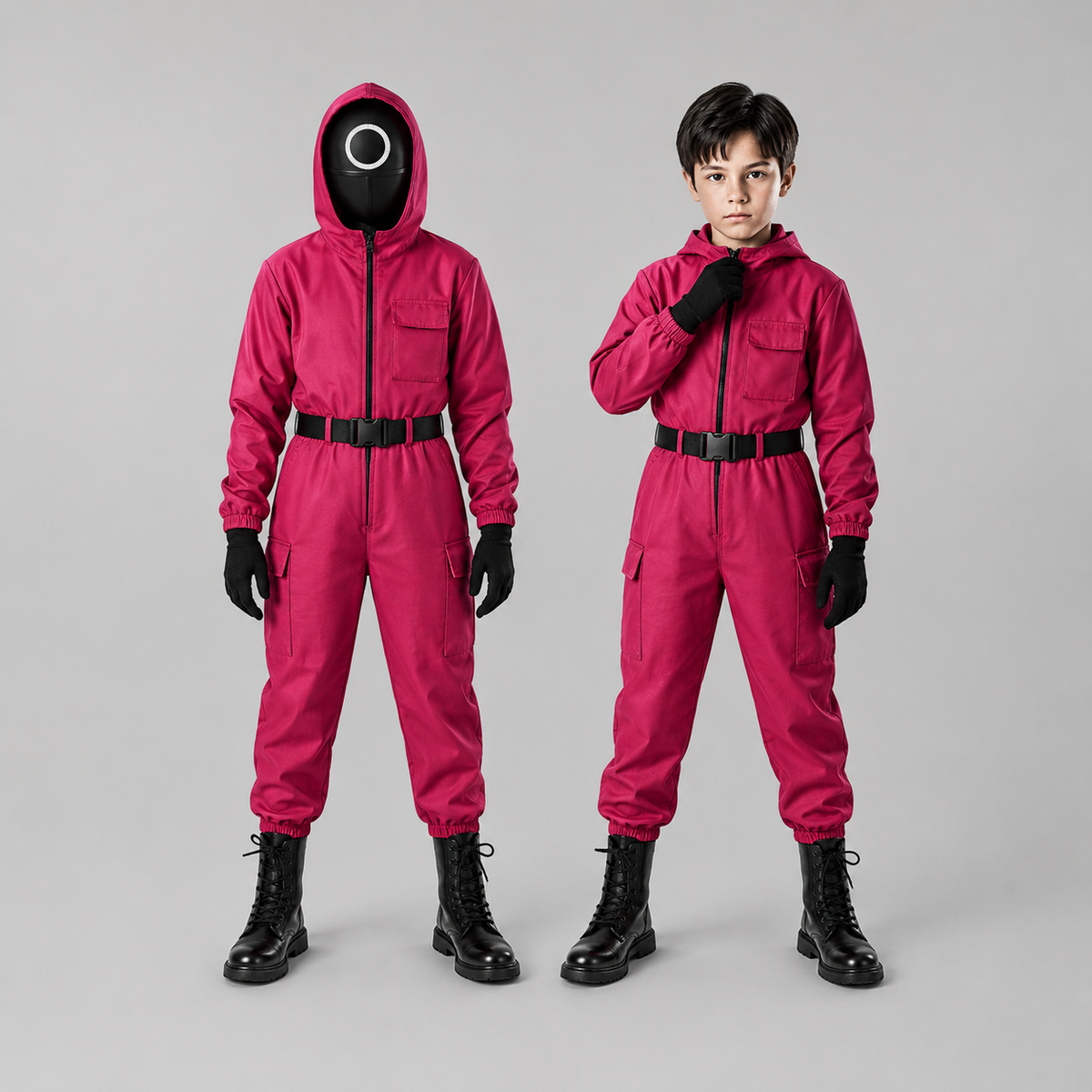 Kids' Halloween Red Hooded Jumpsuit Costume with Mask - Image 2