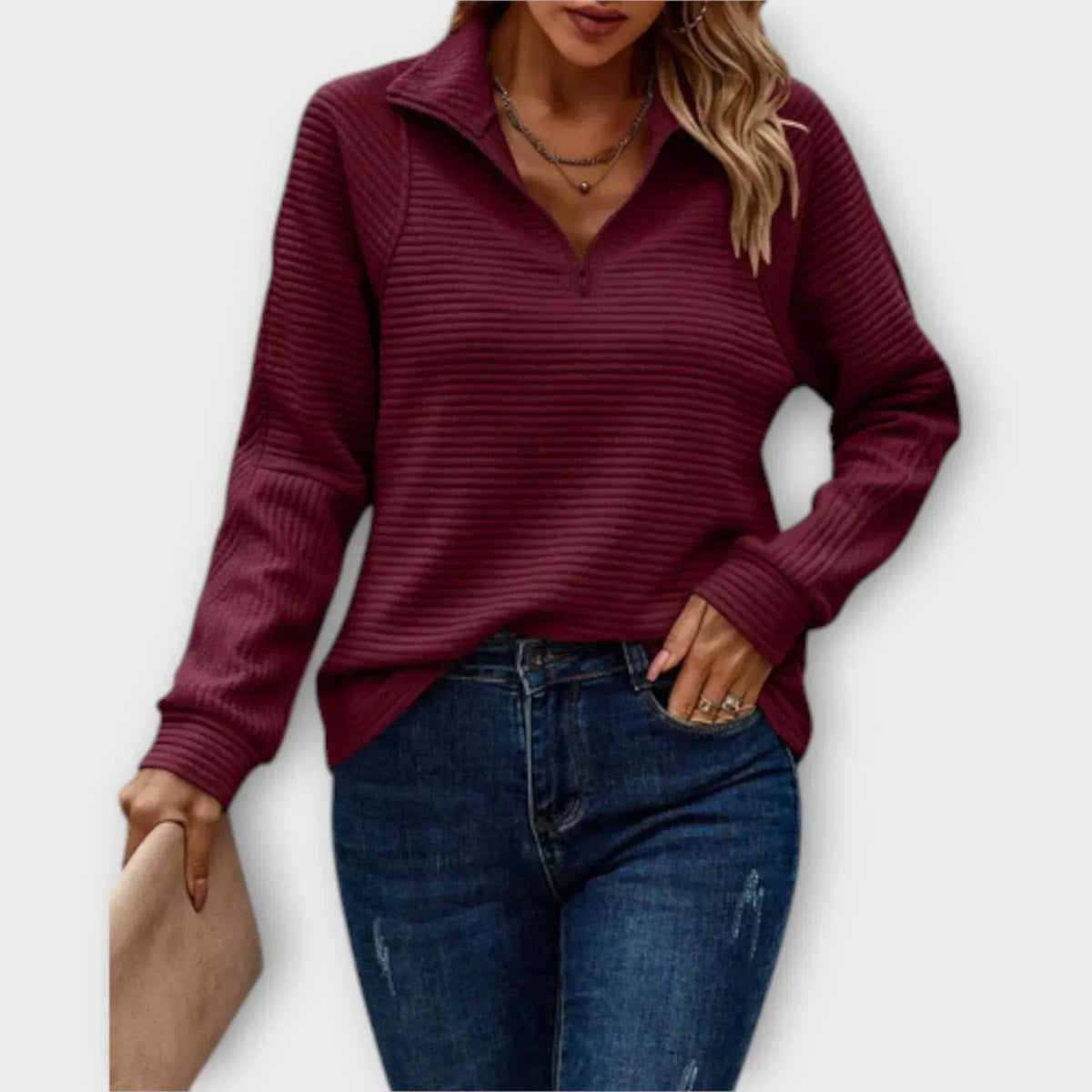 Pull à demi-zip pour femme - Pull à col en V et fermeture éclair - Pull en maille léger et décontracté - Haut polyvalent à superposer pour un confort au quotidien