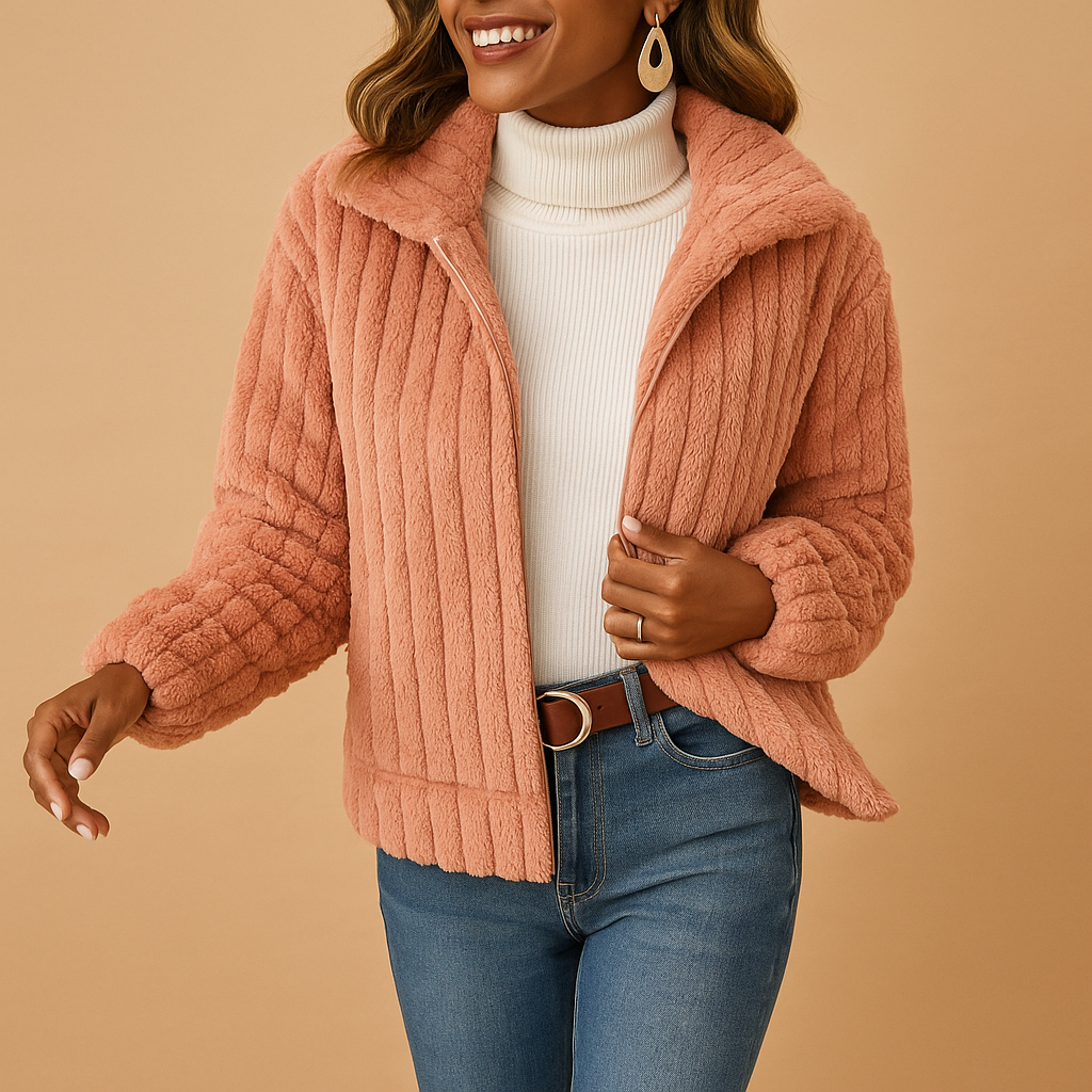 Long fleece jacket with high collar for women | Isabelle