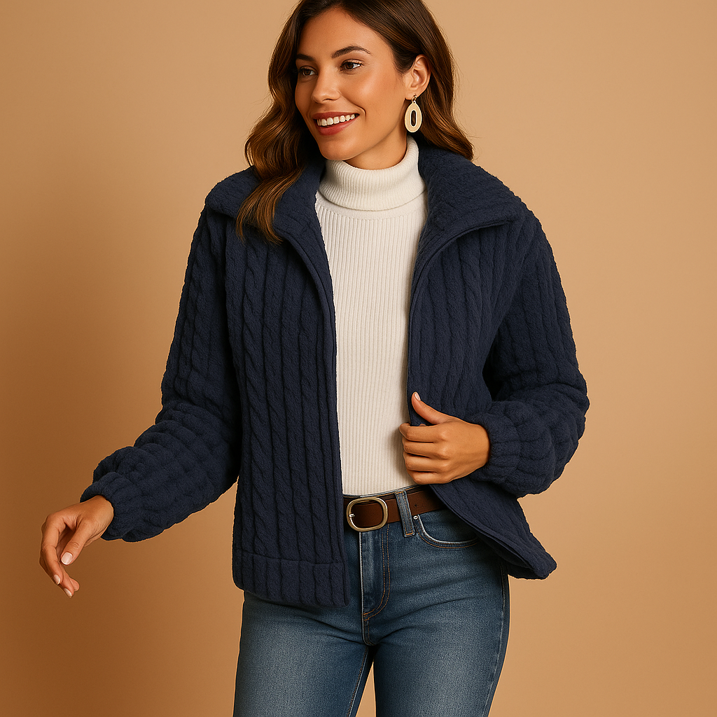 Long fleece jacket with high collar for women | Isabelle