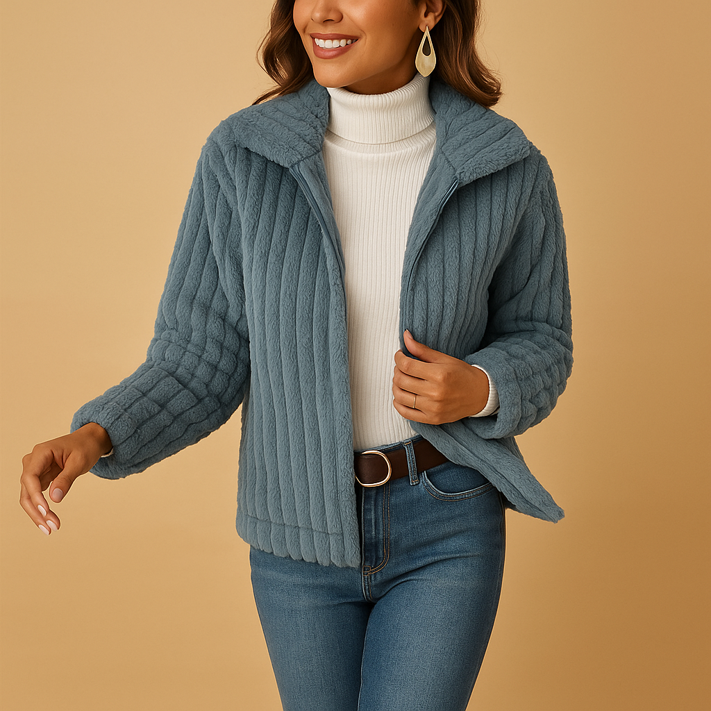 Long fleece jacket with high collar for women | Isabelle