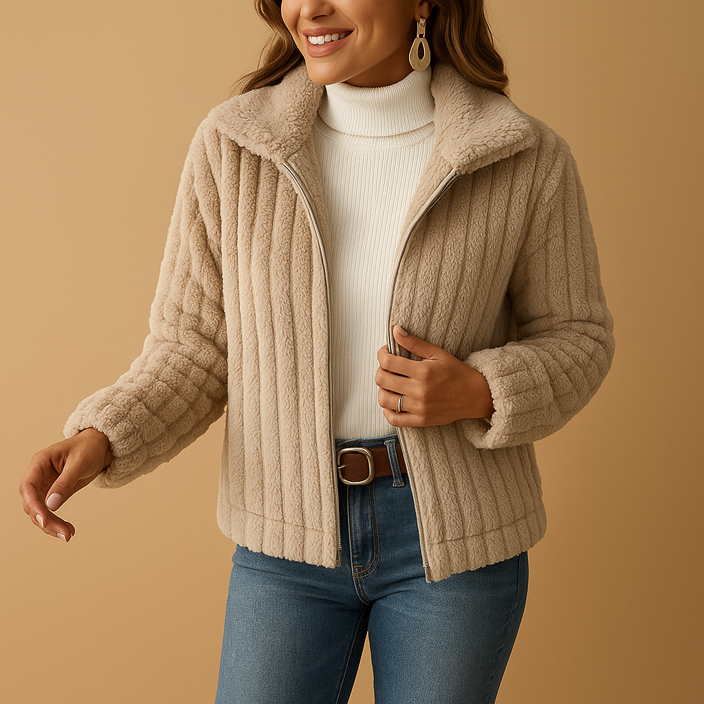 Long fleece jacket with high collar for women | Isabelle