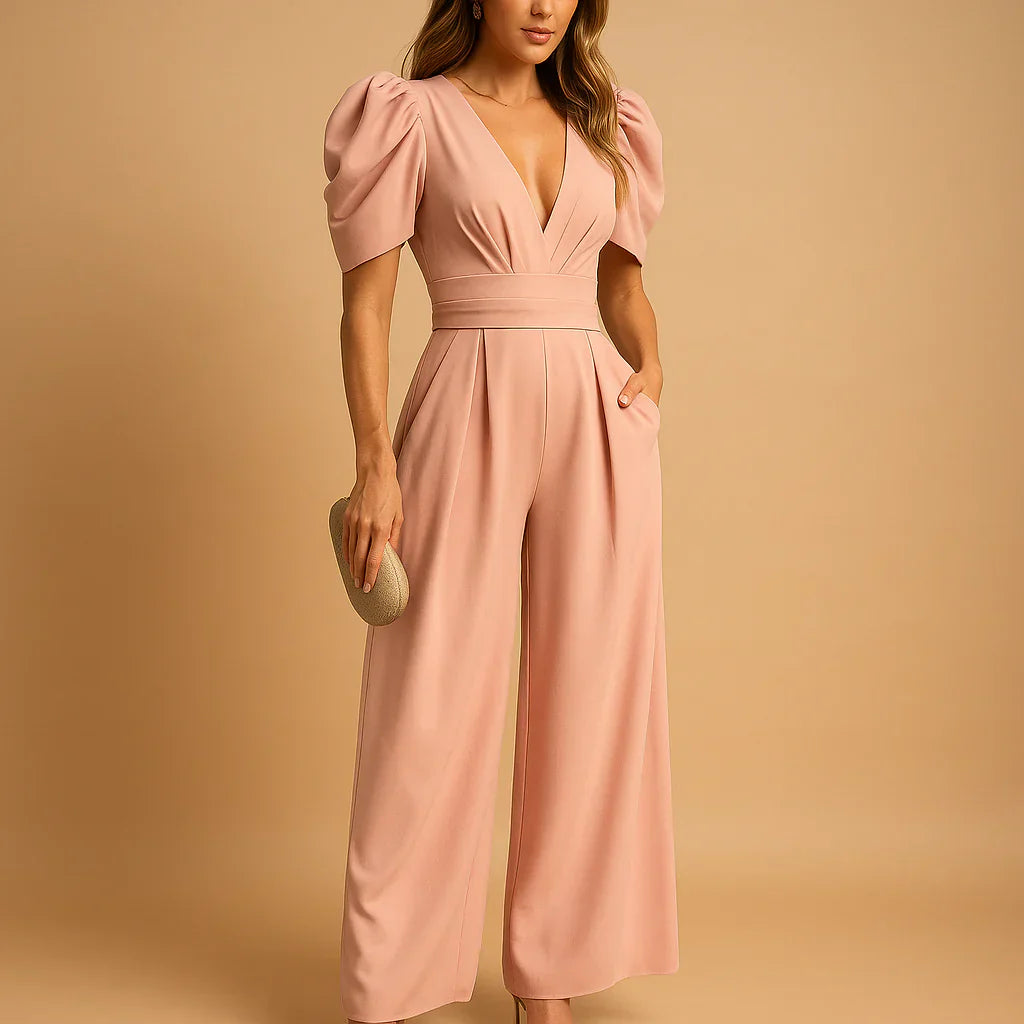 Formel jumpsuit til kvinder med pufærmer | Skræddersyet lang aftenjumpsuit til særlige lejligheder og gallafester | Tætsiddende design
