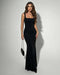 Élégante robe longue en satin extensible noir aux reflets subtils