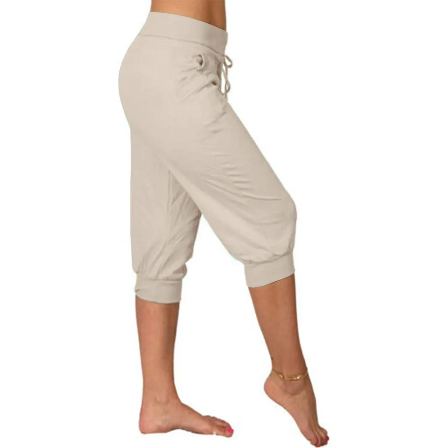 Damskie spodnie capri | W pasie ze sznurkiem