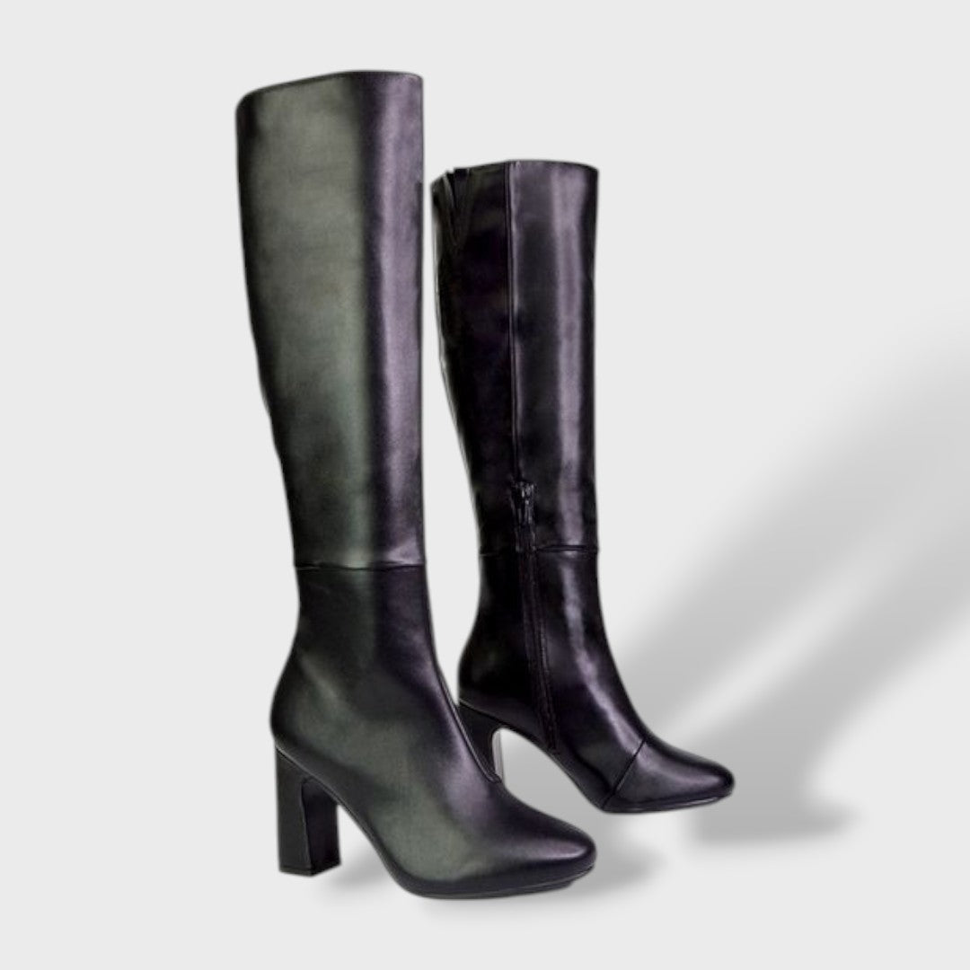 Botas de mujer hasta la rodilla con un cómodo tacón ancho | Botas altas de moda para otoño-invierno con cremallera lateral interior