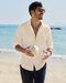 Chemise décontractée à boutons pour homme | Haut d'été léger à manches longues et coupe ample, avec poche poitrine et manches réglables