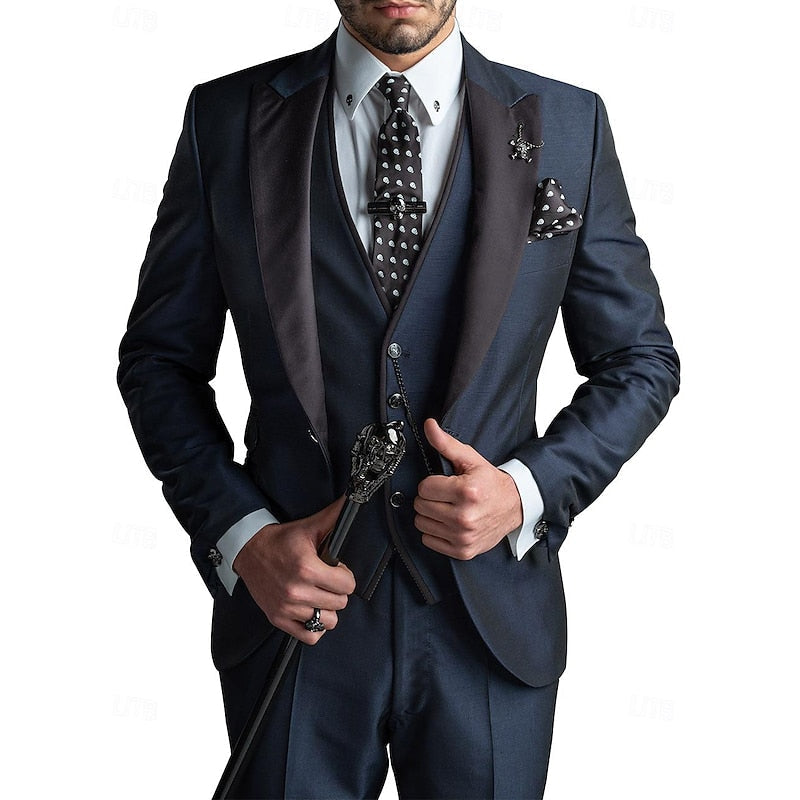 Stylish men's tailored 3-piece suit. Blazer, vest & trousers create a sophisticated formal or smart casual look.