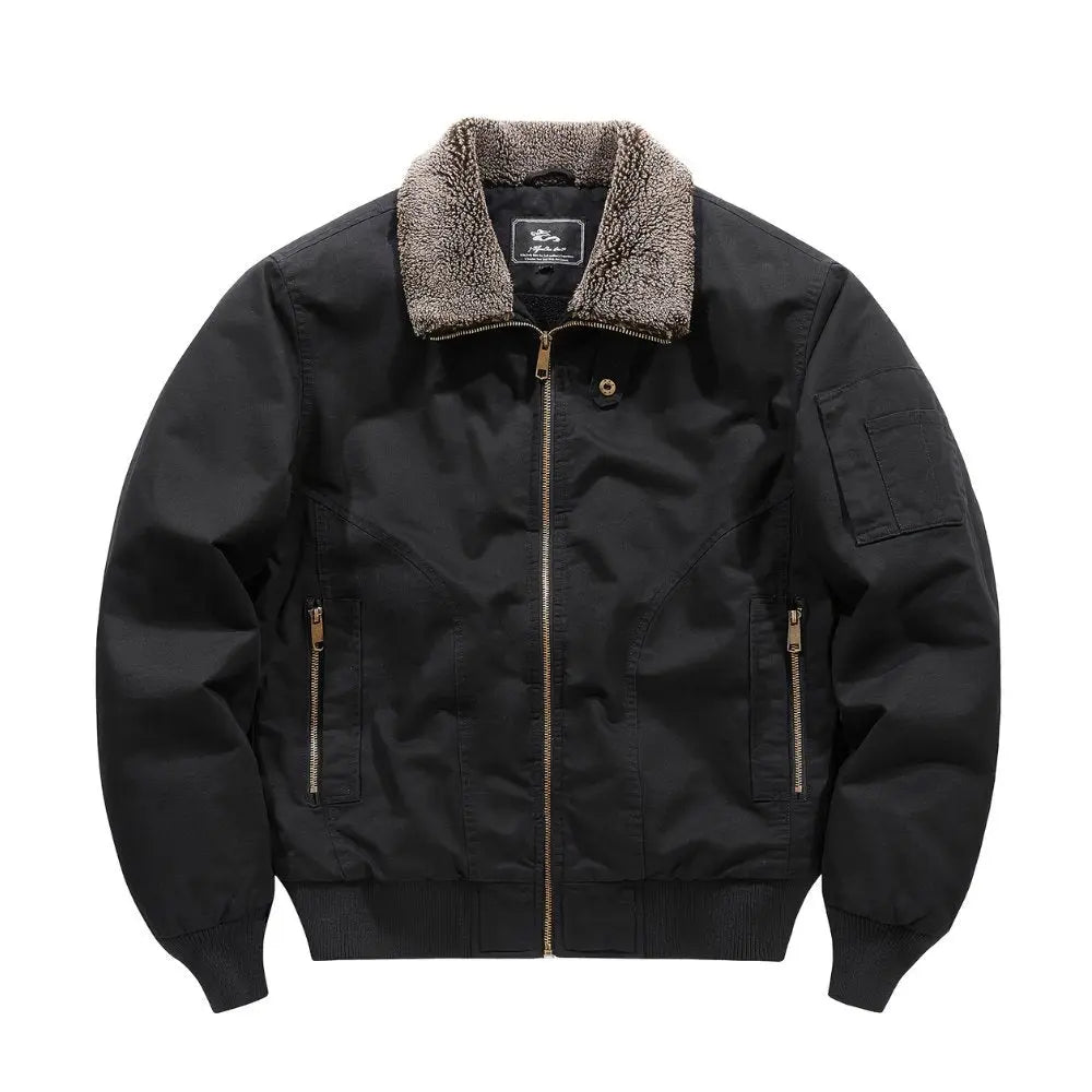 Men's Sherpa Collar Bomber Jacket Zip Front - Black