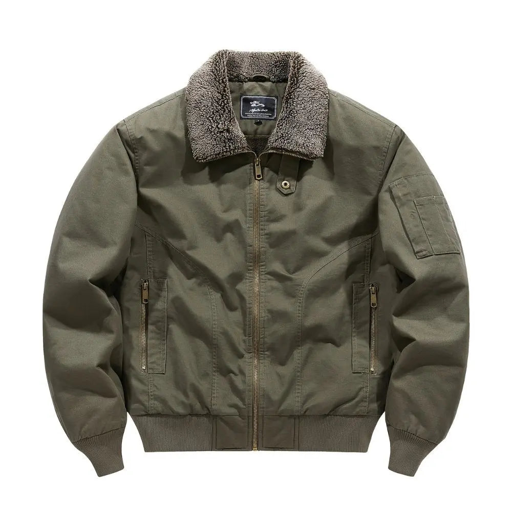 Men's Sherpa Collar Bomber Jacket Zip Front - Green