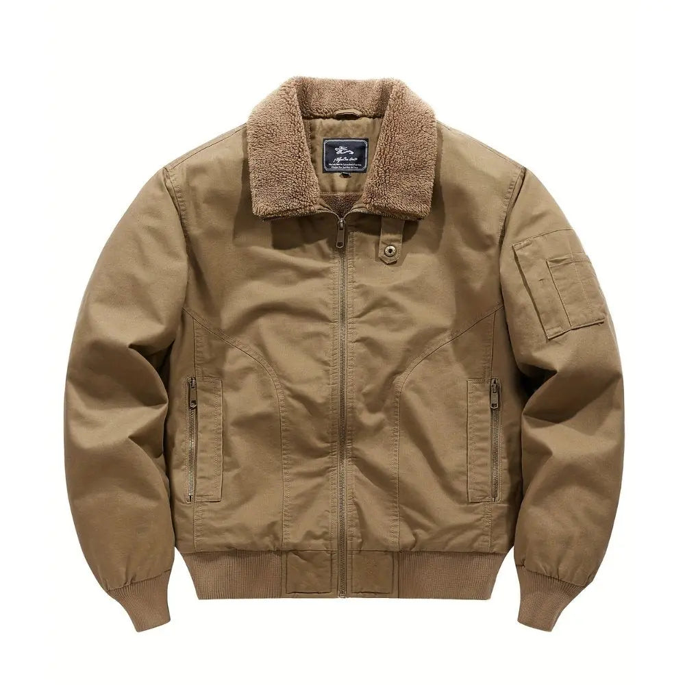 Men's Sherpa Collar Bomber Jacket Zip Front - Brown