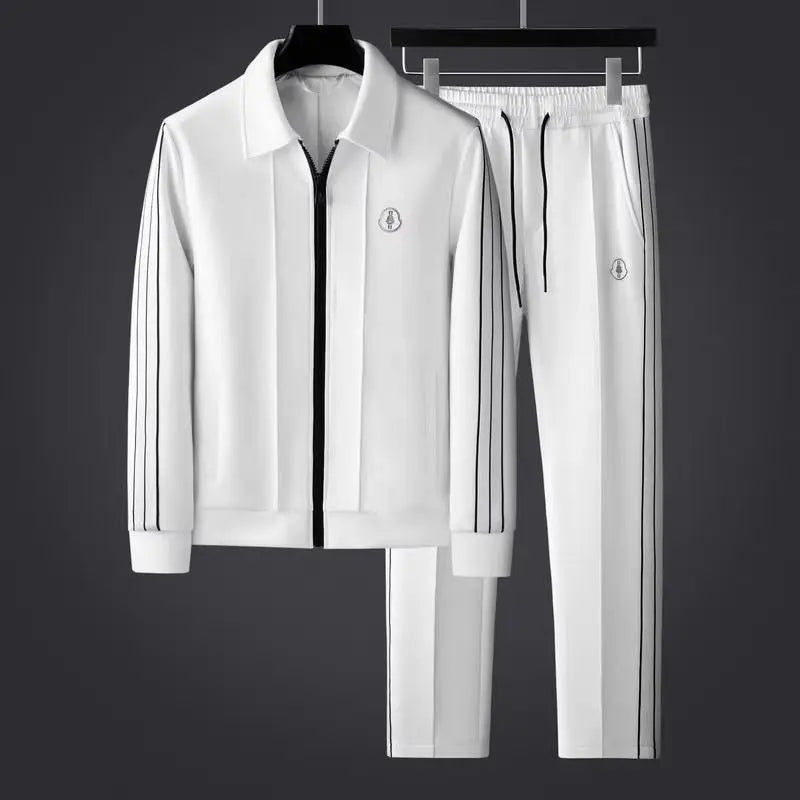 Men's Tracksuit Set Zip-Up Jacket Joggers - White