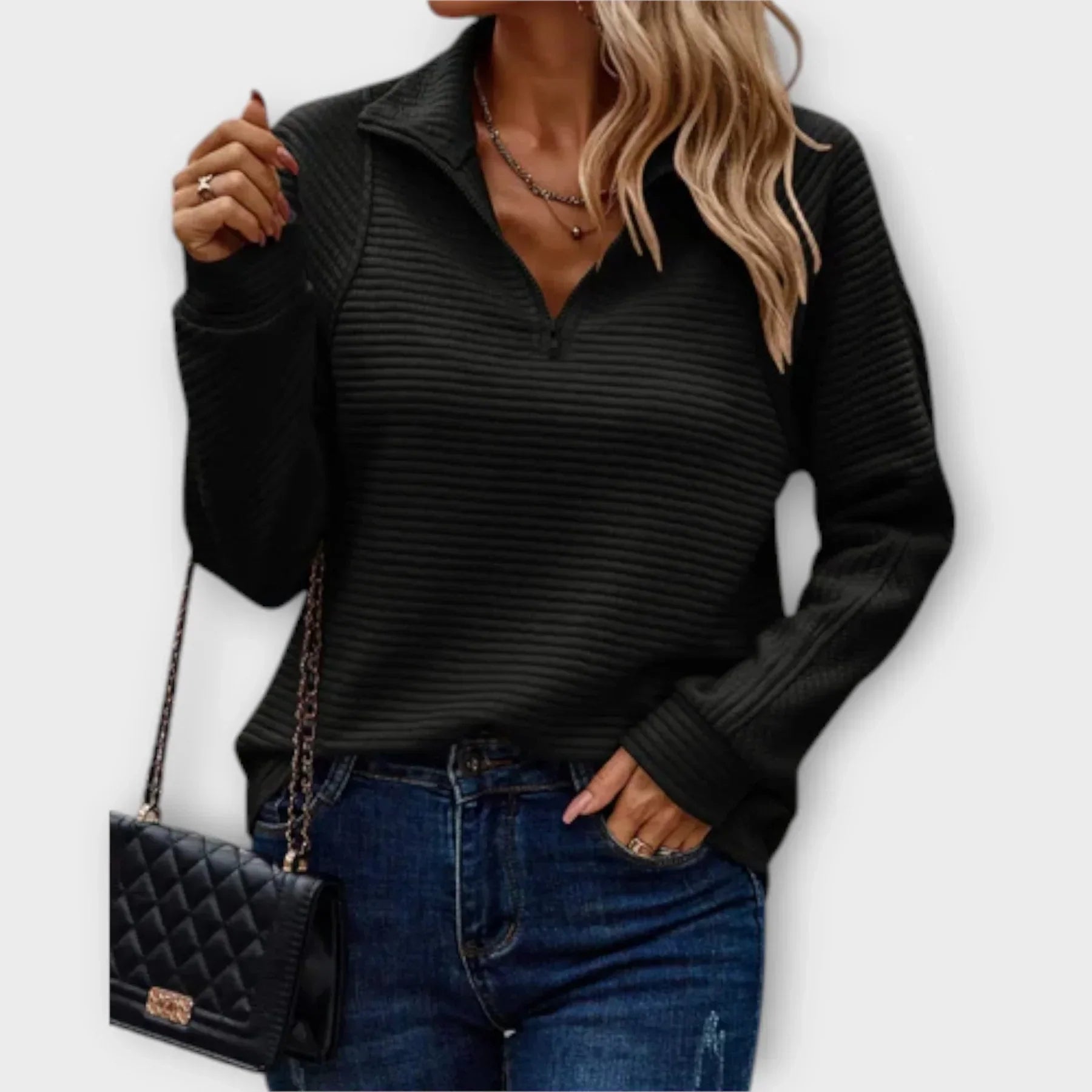 Pull à demi-zip pour femme - Pull à col en V et fermeture éclair - Pull en maille léger et décontracté - Haut polyvalent à superposer pour un confort au quotidien
