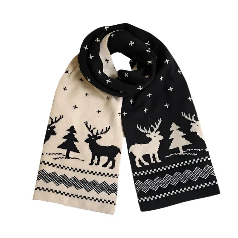 Bufanda navideña reversible para mujer | Diseño de punto con ciervos y alces | Bufanda de invierno con tacto suave a lana, ideal tanto para las fiestas como para el día a día