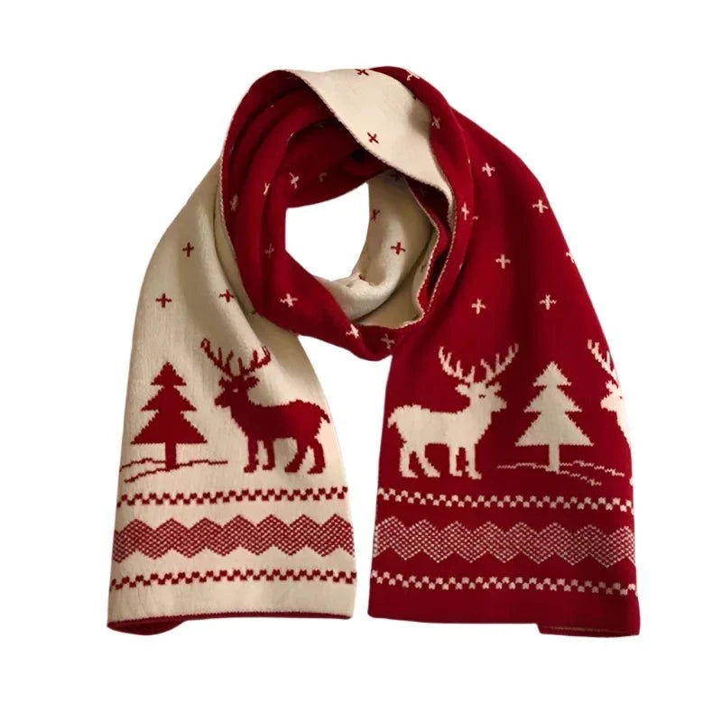 Bufanda navideña reversible para mujer | Diseño de punto con ciervos y alces | Bufanda de invierno con tacto suave a lana, ideal tanto para las fiestas como para el día a día