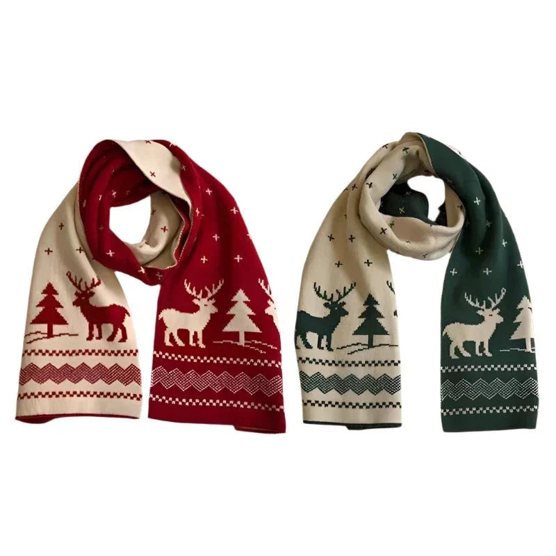 Bufanda navideña reversible para mujer | Diseño de punto con ciervos y alces | Bufanda de invierno con tacto suave a lana, ideal tanto para las fiestas como para el día a día