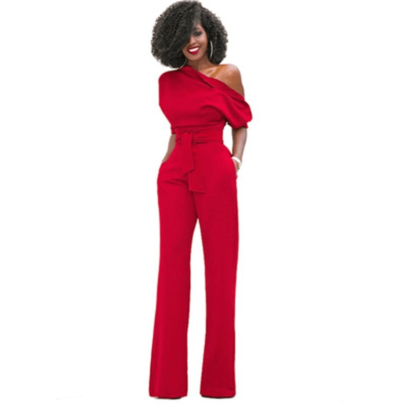 Women's Off-Shoulder Jumpsuit | Adjustable Waistband