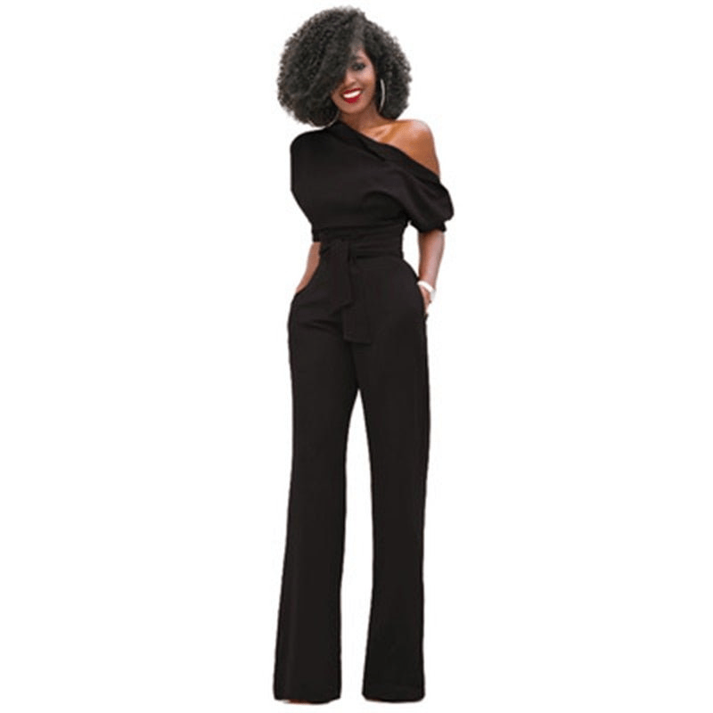 Women's Off-Shoulder Jumpsuit | Adjustable Waistband