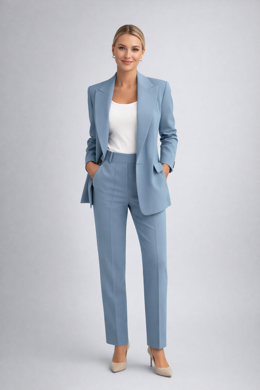 Ensemble blazer et pantalon ajusté pour femme | Costume professionnel de bureau 2 pièces | Ensemble pantalon et veste de travail coupe ajustée